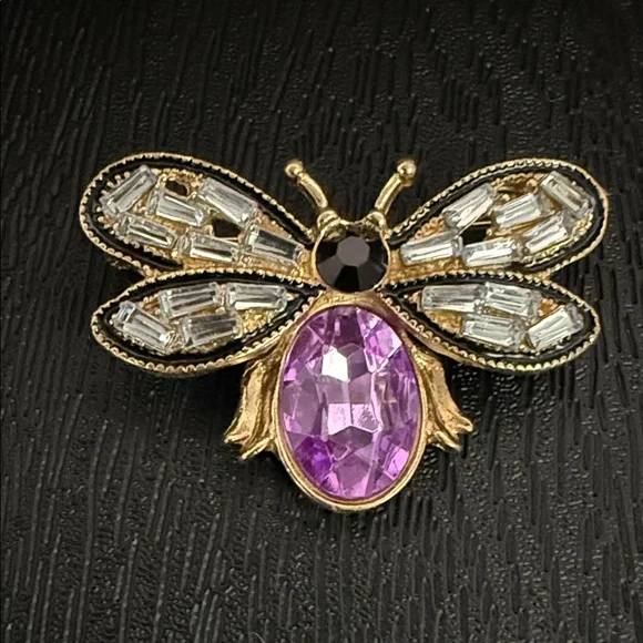 Gold and Purple Bee Brooch - Picture 1 of 4